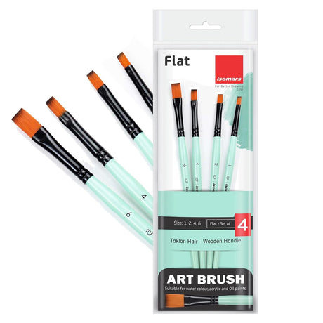 Isomars Paint Brushes Flat Brush Set of 4 | Professional Synthetic Art Brushes for Acrylic, Oil, Watercolor & Mixed Media Painting | Ideal for Artists, Students & Hobbyists - Isomars