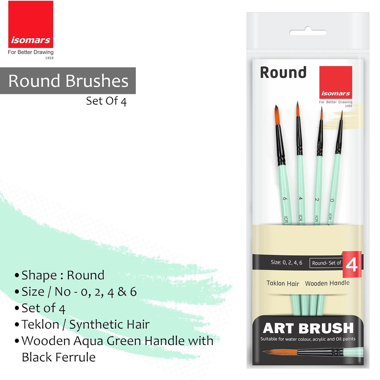 Isomars Paint Brushes Round Brush Set of 4 | Premium Synthetic Pointed Artist Brushes for Acrylic, Oil, Watercolor & Mixed Media | Ideal for Artists, Students & Hobbyists - Isomars