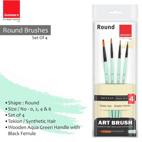 Isomars Paint Brushes Round Brush Set of 4 | Premium Synthetic Pointed Artist Brushes for Acrylic, Oil, Watercolor & Mixed Media | Ideal for Artists, Students & Hobbyists - Isomars
