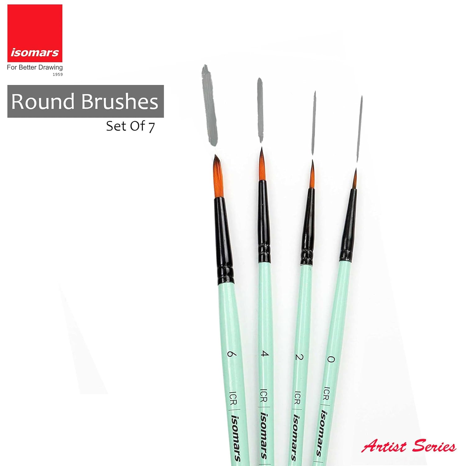 Isomars Paint Brushes Round Brush Set of 4 | Premium Synthetic Pointed Artist Brushes for Acrylic, Oil, Watercolor & Mixed Media | Ideal for Artists, Students & Hobbyists - Isomars