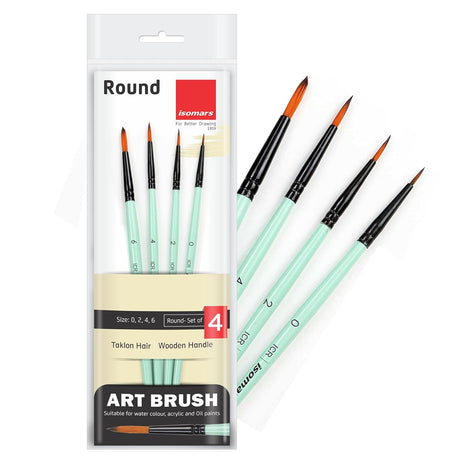 Isomars Paint Brushes Round Brush Set of 4 | Premium Synthetic Pointed Artist Brushes for Acrylic, Oil, Watercolor & Mixed Media | Ideal for Artists, Students & Hobbyists - Isomars