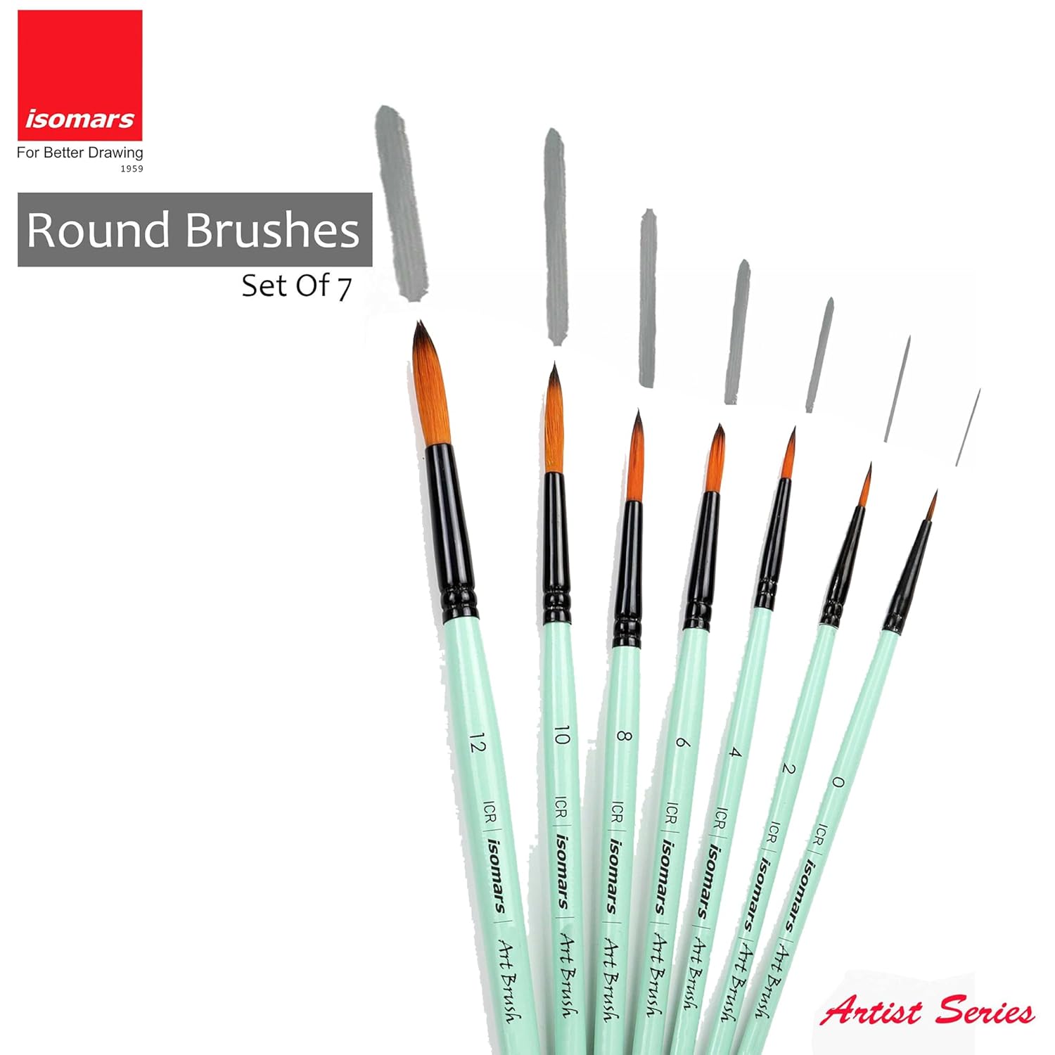 Isomars Paint Brushes Round Brush Set of 7 | Professional Synthetic Pointed Artist Brushes for Acrylic, Oil, Watercolor & Mixed Media Painting | Ideal for Artists, Students & Hobbyists - Isomars