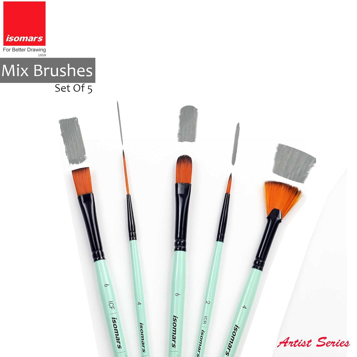 Isomars Paint Brushes Set of 5 Mixed Professional Brushes | Synthetic Artist Brush Assortment for Acrylic, Oil, Watercolor & Mixed Media Painting | Filbert, Fan, Round Liner, Flat & Round - Isomars