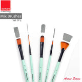 Isomars Paint Brushes Set of 5 Mixed Professional Brushes | Synthetic Artist Brush Assortment for Acrylic, Oil, Watercolor & Mixed Media Painting | Filbert, Fan, Round Liner, Flat & Round - Isomars