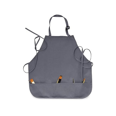 Isomars Painter’s Apron Grey Canvas Art Apron for Artists, Painters, Students & Crafters | Durable Protective Studio Apron with 3 Pockets | Regular Size 23.5 x 24.5 Inch - Isomars