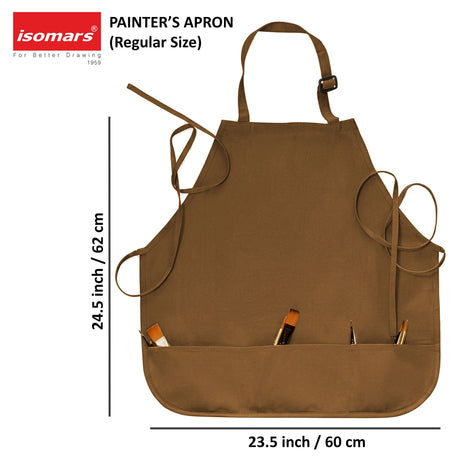 Isomars Painter’s Apron, Regular, 10 oz Cotton Canvas, 3 Pockets, Brown - Isomars