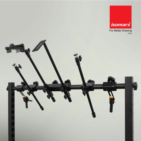 ISOMARS Photography Stand for Overhead Photos & Videos with Camera & Smartphone. Adjust at 10 Different Height. Two Light Holder and Bracket & Clips for Holding Background Sheets. - Isomars