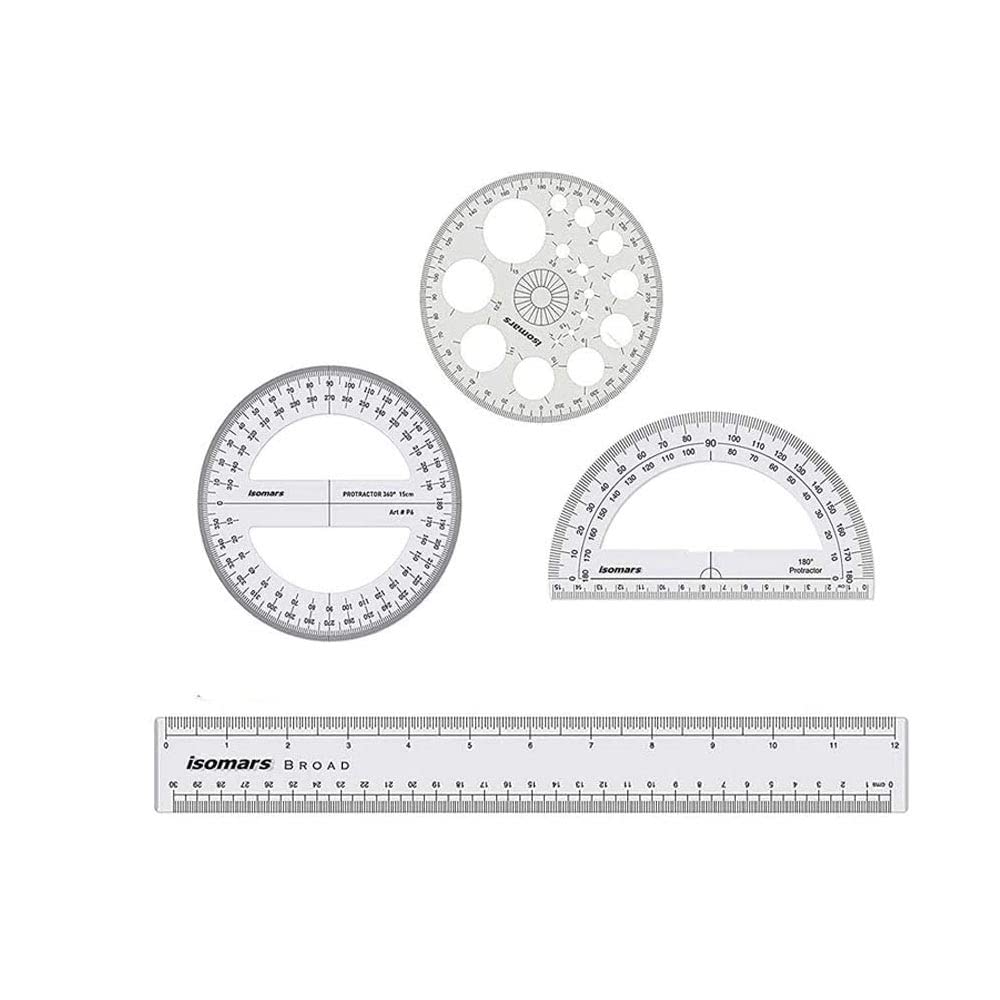 Isomars ProCircle, Protractors - 360 degree & 180 degree, with 12 inches / 30 CM Ruler - Isomars