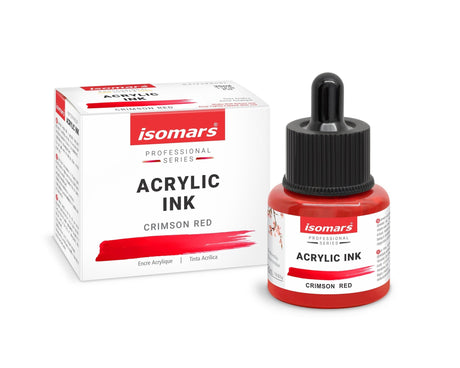 Isomars Professional Acrylic Ink Crimson Red 35 ml, Waterproof Dropper - Isomars