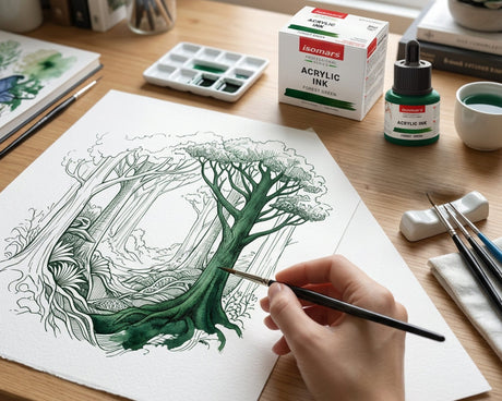 Isomars Professional Acrylic Ink Forest Green 35 ml, Waterproof Dropper - Isomars