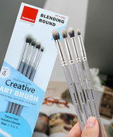 Isomars Professional Blending Brush Set of 4, Soft Bristles, Silver Metal Ferrule, Smooth Grey Handle | Suitable for Watercolor, Gouache, Acrylic, Ink & Oil Painting (Sizes: 2, 4, 6, and 8) - Isomars