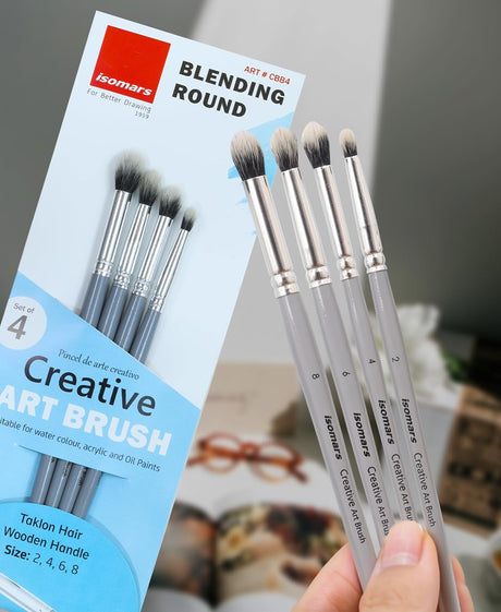 Isomars Professional Blending Brush Set of 4, Soft Bristles, Silver Metal Ferrule, Smooth Grey Handle | Suitable for Watercolor, Gouache, Acrylic, Ink & Oil Painting (Sizes: 2, 4, 6, and 8) - Isomars