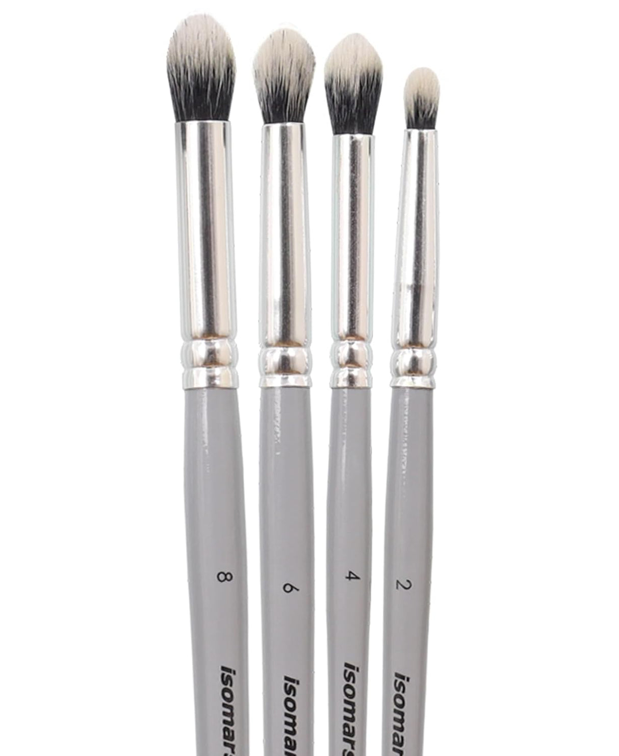 Isomars Professional Blending Brush Set of 4, Soft Bristles, Silver Metal Ferrule, Smooth Grey Handle | Suitable for Watercolor, Gouache, Acrylic, Ink & Oil Painting (Sizes: 2, 4, 6, and 8) - Isomars