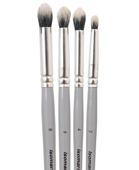 Isomars Professional Blending Brush Set of 4, Soft Bristles, Silver Metal Ferrule, Smooth Grey Handle | Suitable for Watercolor, Gouache, Acrylic, Ink & Oil Painting (Sizes: 2, 4, 6, and 8) - Isomars