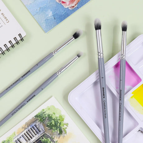 Isomars Professional Blending Brush Set of 4, Soft Bristles, Silver Metal Ferrule, Smooth Grey Handle | Suitable for Watercolor, Gouache, Acrylic, Ink & Oil Painting (Sizes: 2, 4, 6, and 8) - Isomars
