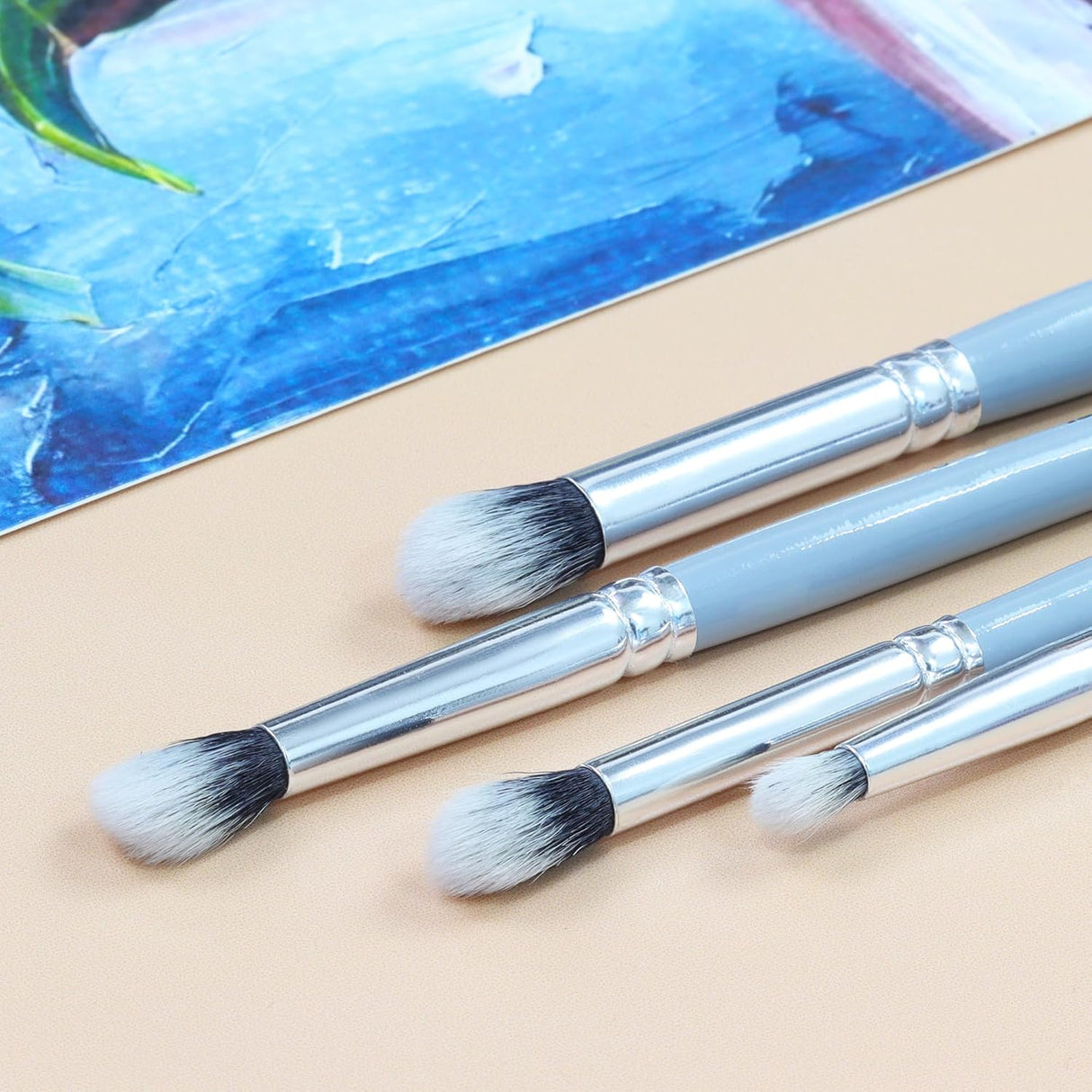 Isomars Professional Blending Brush Set of 4, Soft Bristles, Silver Metal Ferrule, Smooth Grey Handle | Suitable for Watercolor, Gouache, Acrylic, Ink & Oil Painting (Sizes: 2, 4, 6, and 8) - Isomars