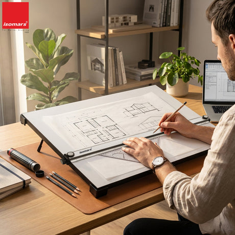 Isomars Professional drafting board with parallel ruler, foldable stand & carry handle for precise technical drawing - Isomars