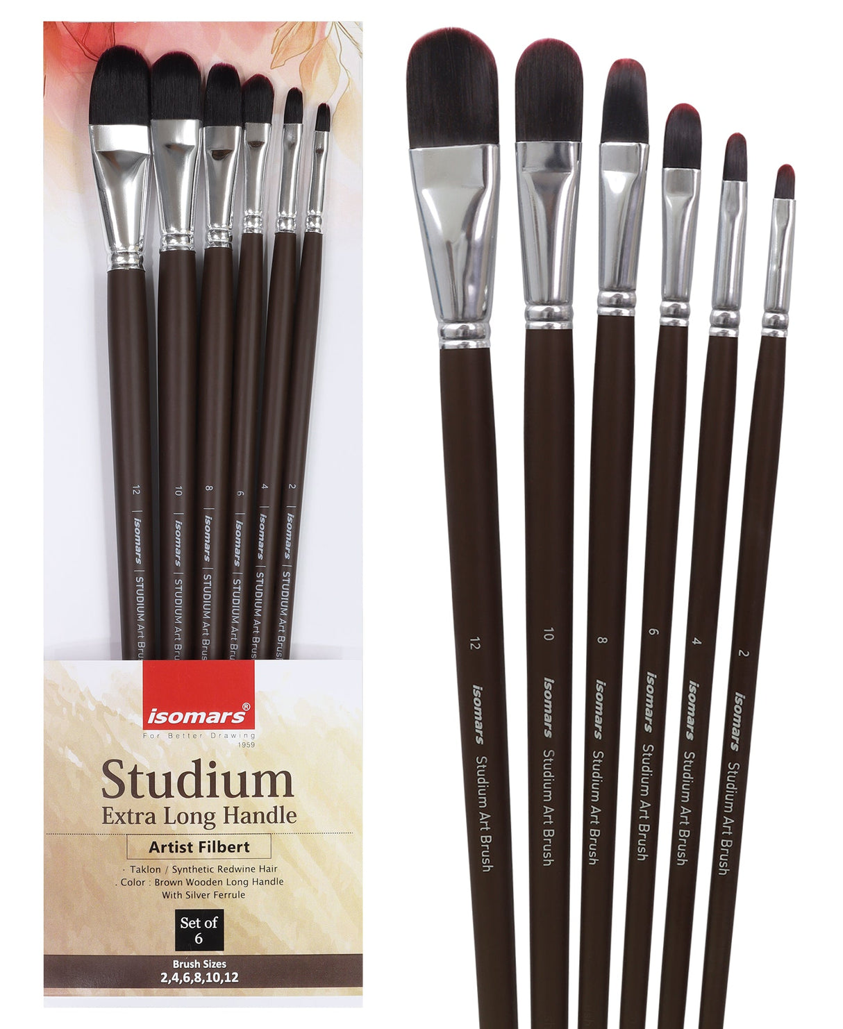 Isomars Professional Filbert Paint Brush Set of 6 for Acrylic, Watercolor & Oil Painting - Isomars
