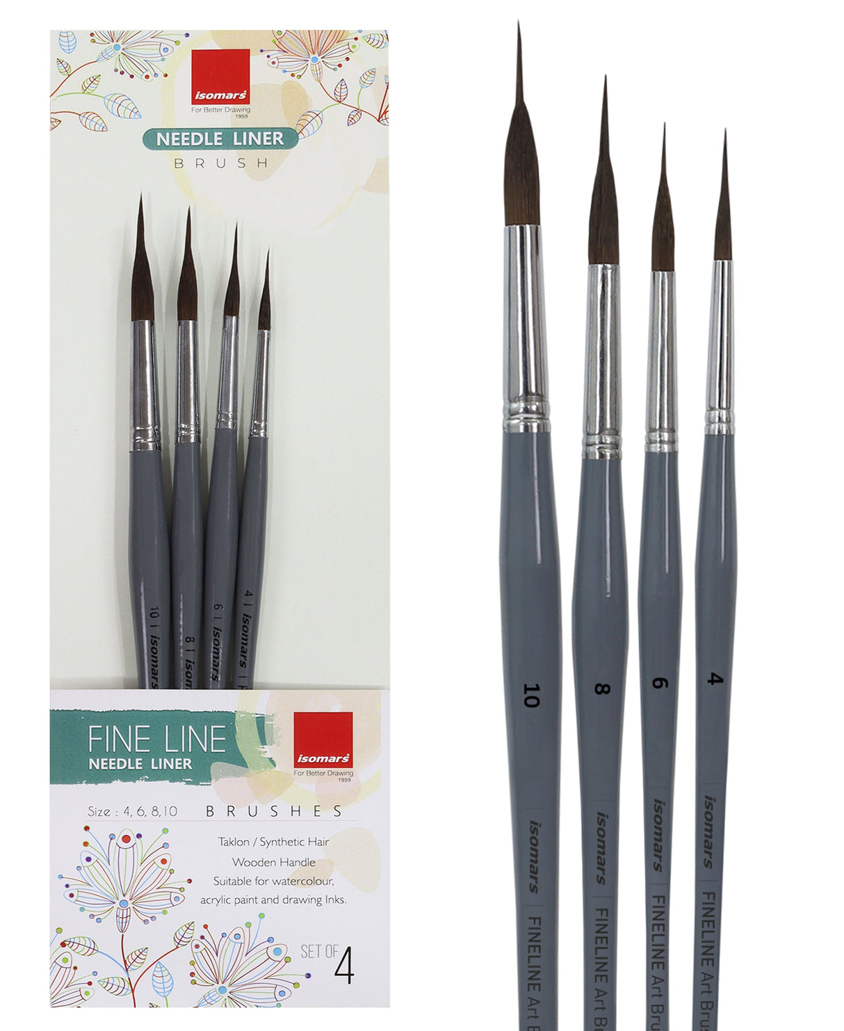 Isomars Professional Needle Liner Art Brush Set of 4 for Watercolor, Acrylic & Gouache Painting | Fine Detail Brushes for Outlining, Illustration & Miniature Artwork - Isomars