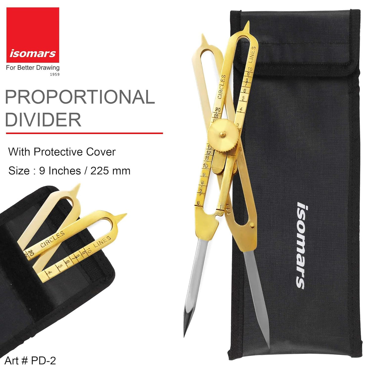 Isomars Proportional Divider Brass 9 Inch with SS Point - Isomars