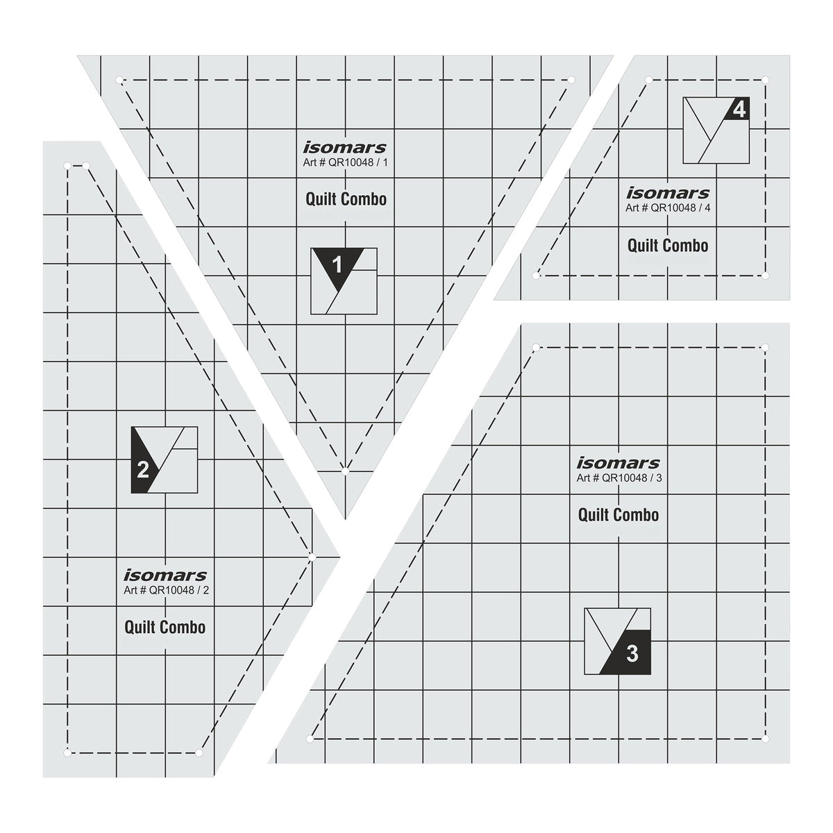 Isomars Quilt Ruler Set of 4 Acrylic Quilting Patchwork Templates - Isomars
