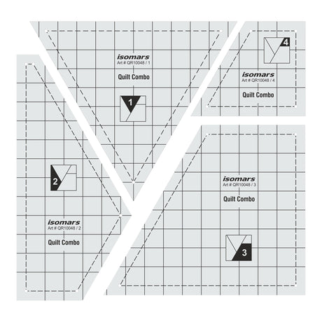 Isomars Quilt Ruler Set of 4 Acrylic Quilting Patchwork Templates - Isomars