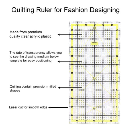 Isomars Quilting Ruler 6 x 12 Inch | Garment Patchwork Ruler - Isomars