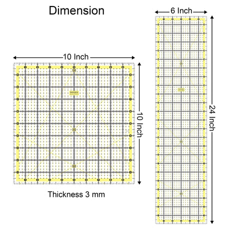 Isomars Quilting Ruler Set of 2 | 10 x 10 & 6 x 24 Inch Acrylic - Isomars