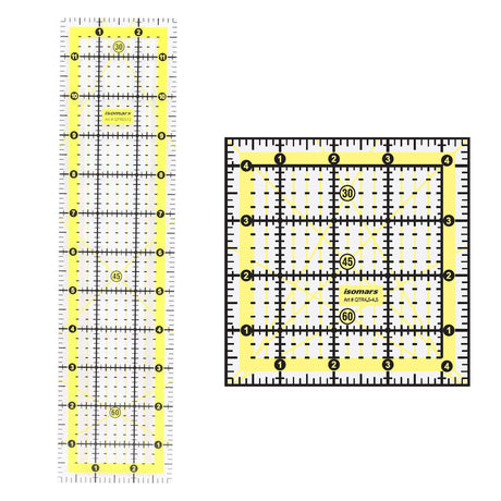 Isomars Quilting Ruler Set of 2 | 3" x 12" & 4.5" x 4.5" - Isomars
