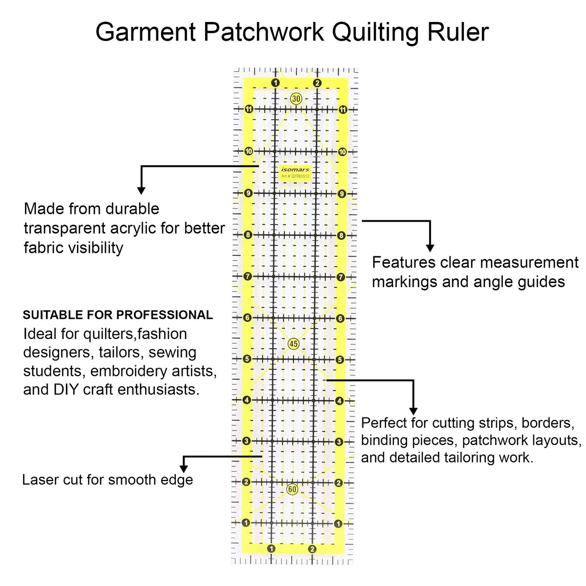Isomars Quilting Ruler Set of 2 | 3" x 12" & 4.5" x 4.5" - Isomars