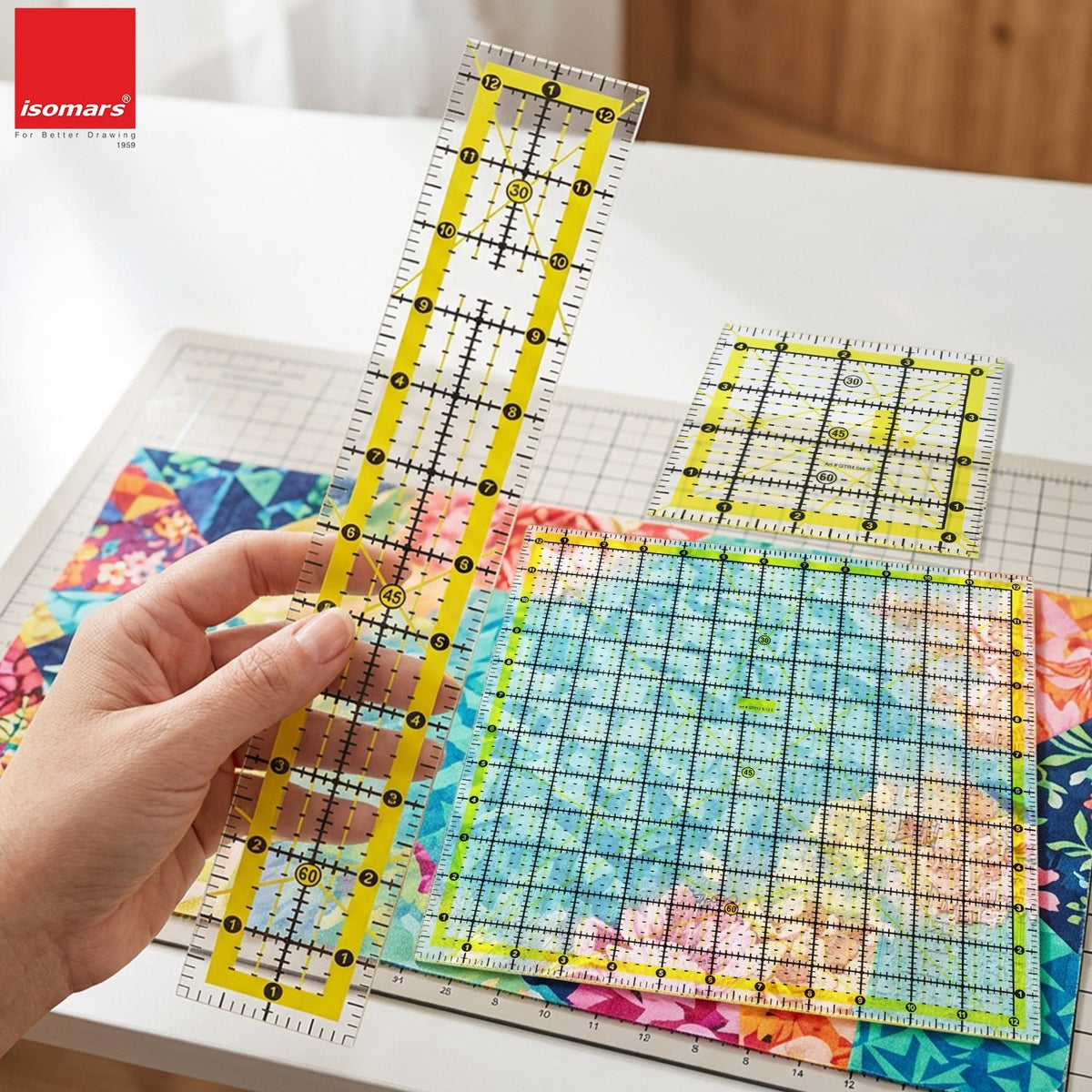 Isomars Quilting Ruler Set of 5 with Storage Bag, Clear Acrylic - Isomars