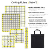Isomars Quilting Ruler Set of 5 with Storage Bag, Clear Acrylic - Isomars