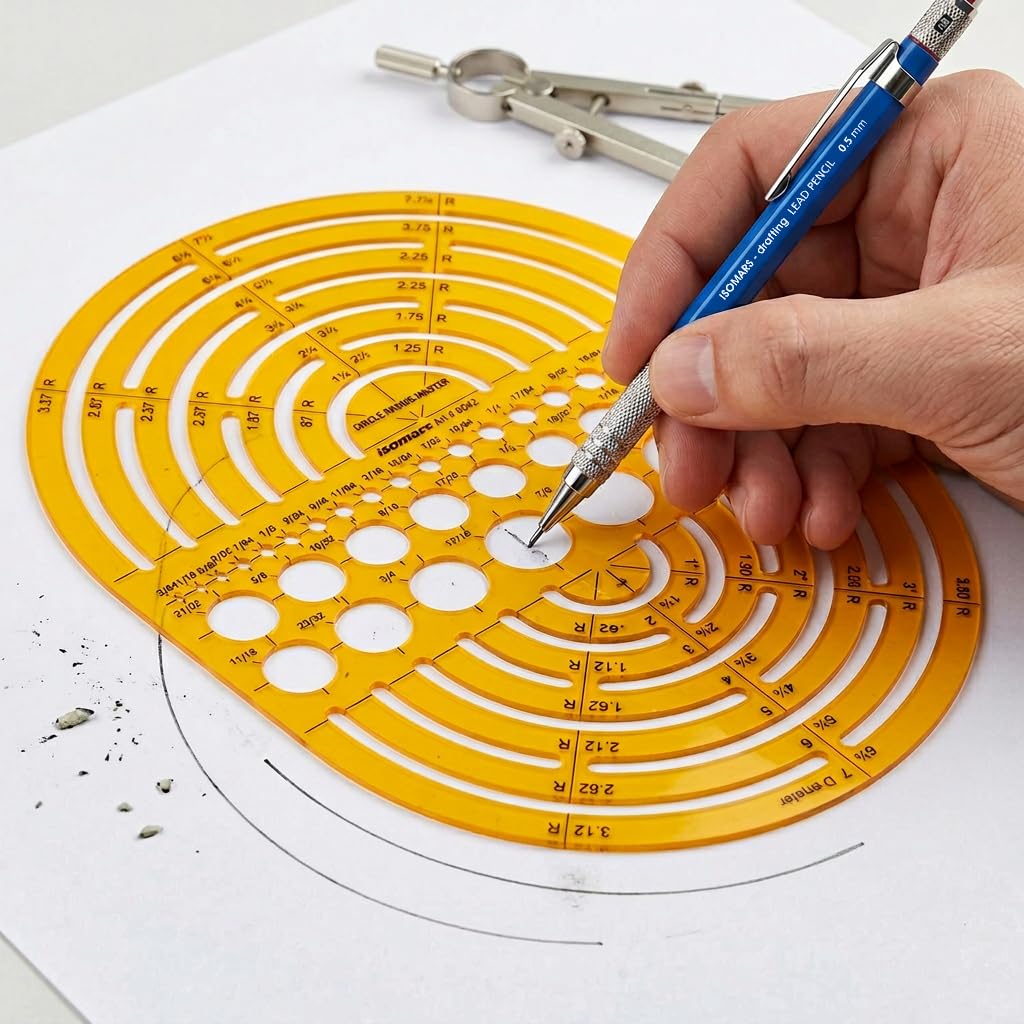 Isomars Radius Master Circle Template, Large Circle and Semi Circle Arc Drafting Stencil with Multiple Radius Measurements for Architects, Engineers, Designers, Technical Drawing & Blueprint Planning - Isomars