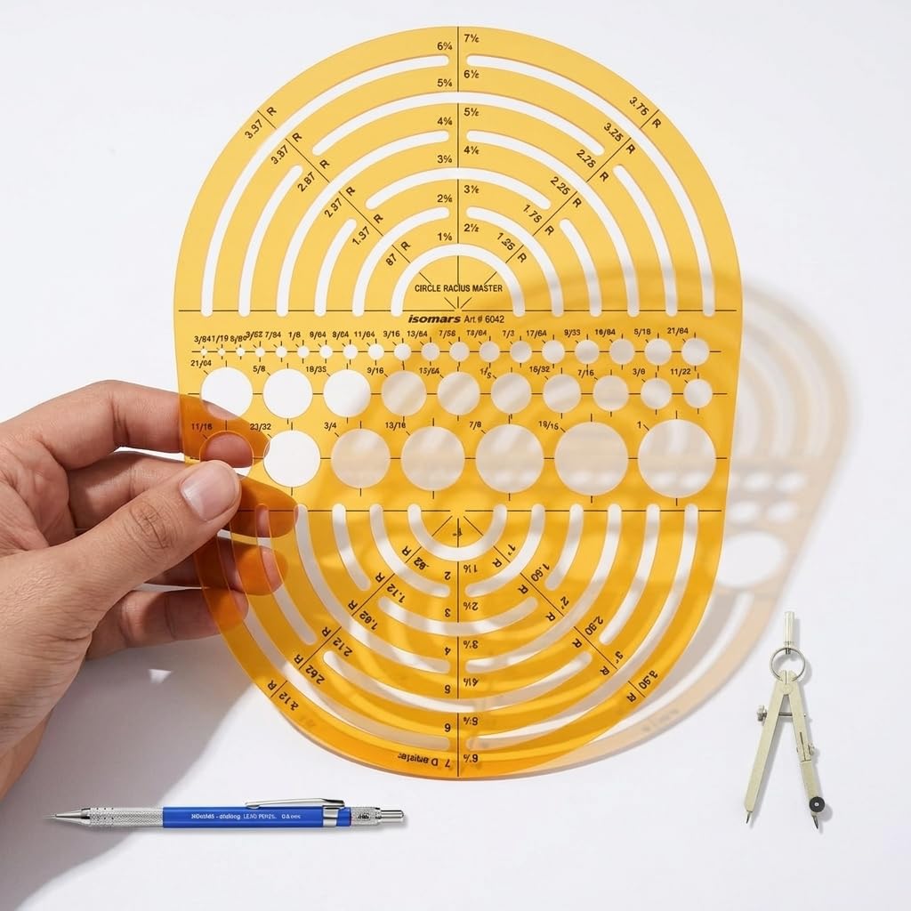 Isomars Radius Master Circle Template, Large Circle and Semi Circle Arc Drafting Stencil with Multiple Radius Measurements for Architects, Engineers, Designers, Technical Drawing & Blueprint Planning - Isomars