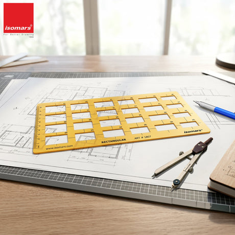 Isomars Rectangular Template Drawing Stencil | Precision Rectangle Drafting Template with Multiple Sizes | Geometric Drawing Tool for Architects, Engineers, Designers, Artists & Students - Isomars