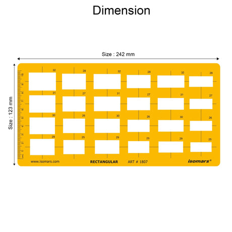 Isomars Rectangular Template Drawing Stencil | Precision Rectangle Drafting Template with Multiple Sizes | Geometric Drawing Tool for Architects, Engineers, Designers, Artists & Students - Isomars
