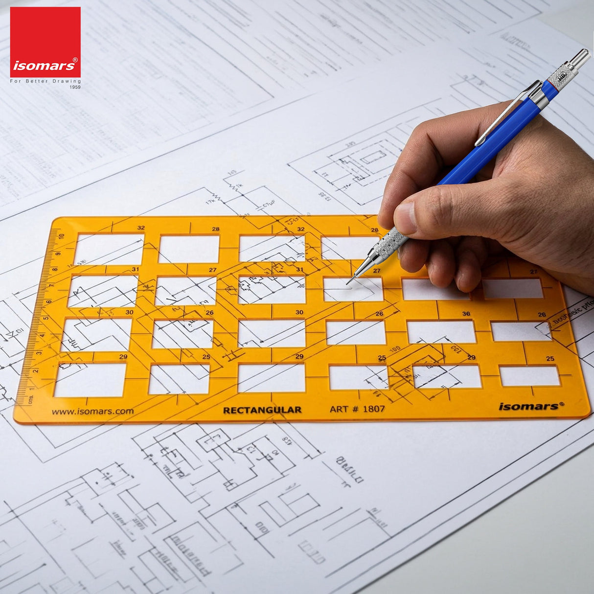 Isomars Rectangular Template Drawing Stencil | Precision Rectangle Drafting Template with Multiple Sizes | Geometric Drawing Tool for Architects, Engineers, Designers, Artists & Students - Isomars
