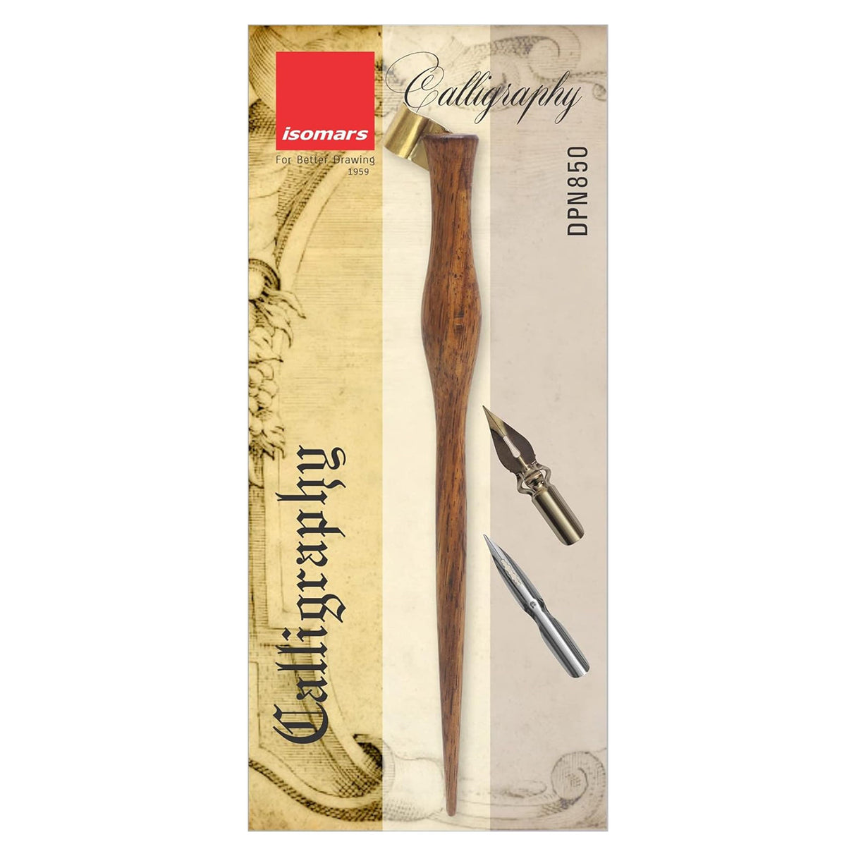 Isomars Rosewood Oblique Calligraphy Holder with 2 Flex Nibs for Copperplate, Spencerian and modern calligraphy - Isomars