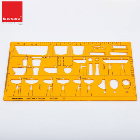 Isomars Sanitary Template II 1:20 Scale (Art 1875) | Architectural Plumbing & Bathroom Fixture Drafting Stencil for Wash Basin, WC, Bathtub, Sink & Sanitary Layout Design - Isomars