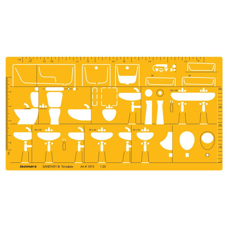 Isomars Sanitary Template II 1:20 Scale (Art 1875) | Architectural Plumbing & Bathroom Fixture Drafting Stencil for Wash Basin, WC, Bathtub, Sink & Sanitary Layout Design - Isomars