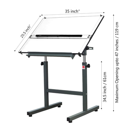 Isomars Scholar A1 Drawing Table with Parallel Motion Ruler | Adjustable Height (34.5"-47") & 0-180° Tilting Board | Olive Green Steel Frame | Drafting Table for Architects, Artists & Designers - Isomars
