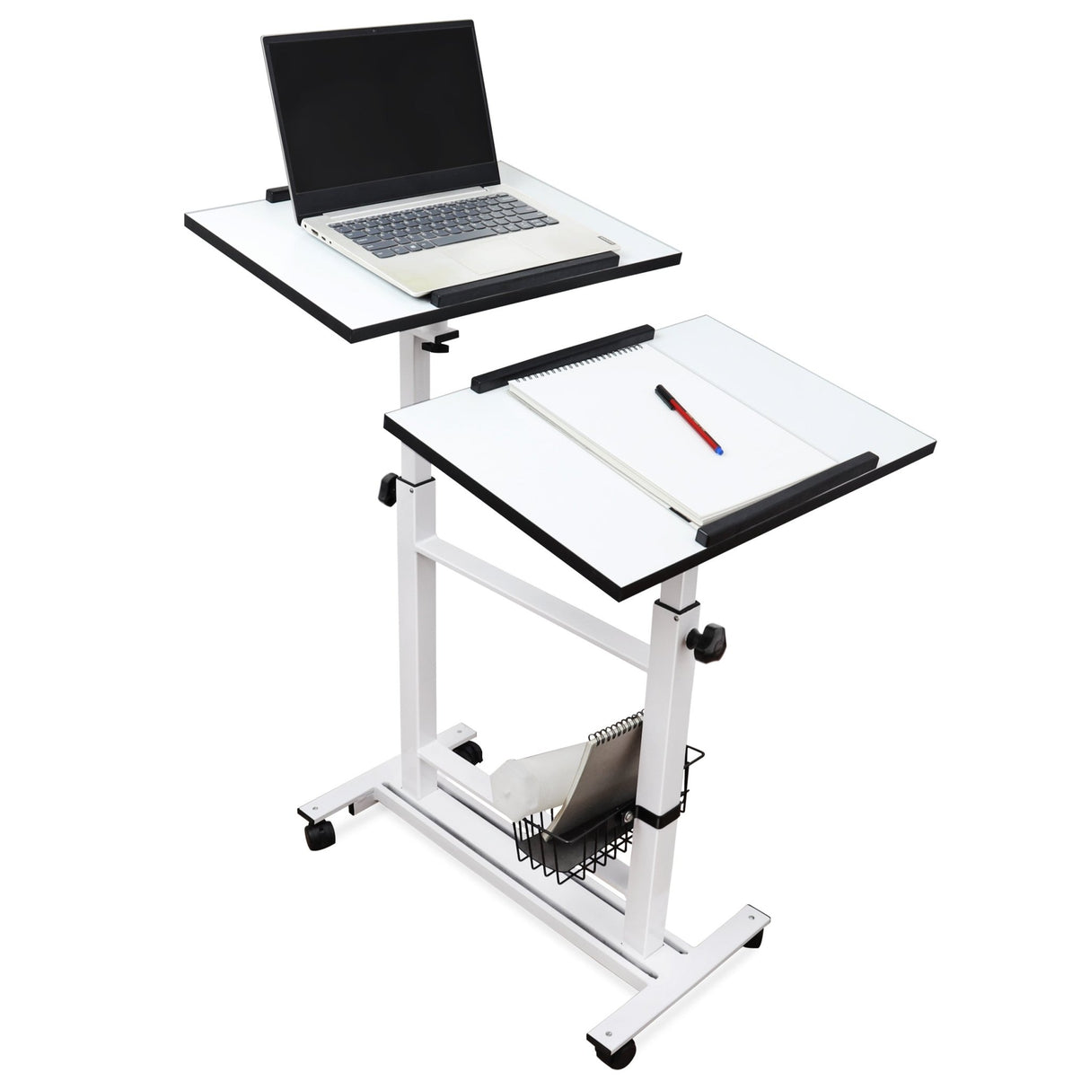 Isomars Sit &Stand 360° 2 Platforms Laptop & Projector User Table Multipurpose Angle Height & 360° Rotation Adjustable Both Side 2 Engineered Wood Board 20" / 50.8 cm x 14" / 35..5 cm (White) - Isomars