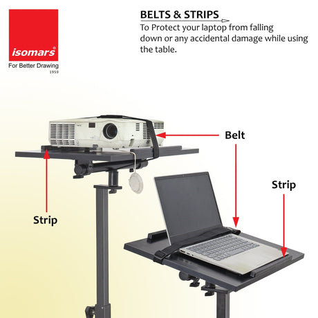 Isomars Sit &Stand 360° 2 Platforms Laptop & Projector User Table Multipurpose Angle Height & 360° Rotation Adjustable Both Side 2 Engineered Wood Board 20" / 50.8 cm x 14" / 35..5 cm (Black) - Isomars