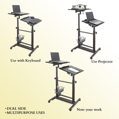 Isomars Sit &Stand 360° 2 Platforms Laptop & Projector User Table Multipurpose Angle Height & 360° Rotation Adjustable Both Side 2 Engineered Wood Board 20" / 50.8 cm x 14" / 35..5 cm (Black) - Isomars