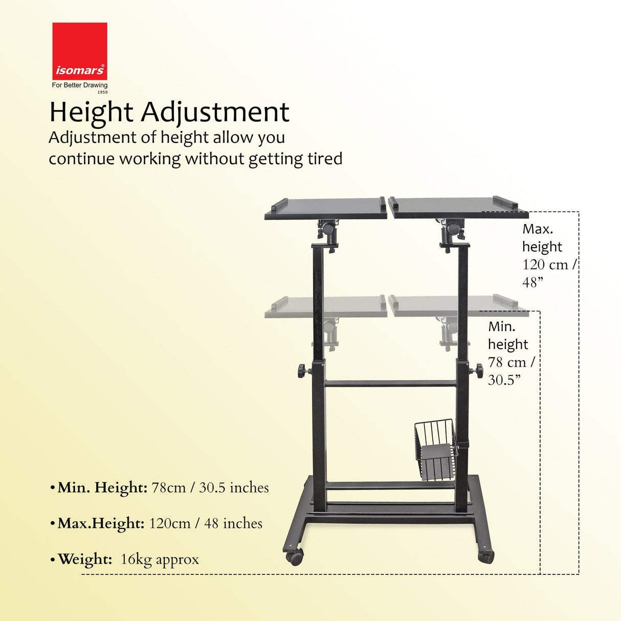 Isomars Sit &Stand 360° 2 Platforms Laptop & Projector User Table Multipurpose Angle Height & 360° Rotation Adjustable Both Side 2 Engineered Wood Board 20" / 50.8 cm x 14" / 35..5 cm (Black) - Isomars