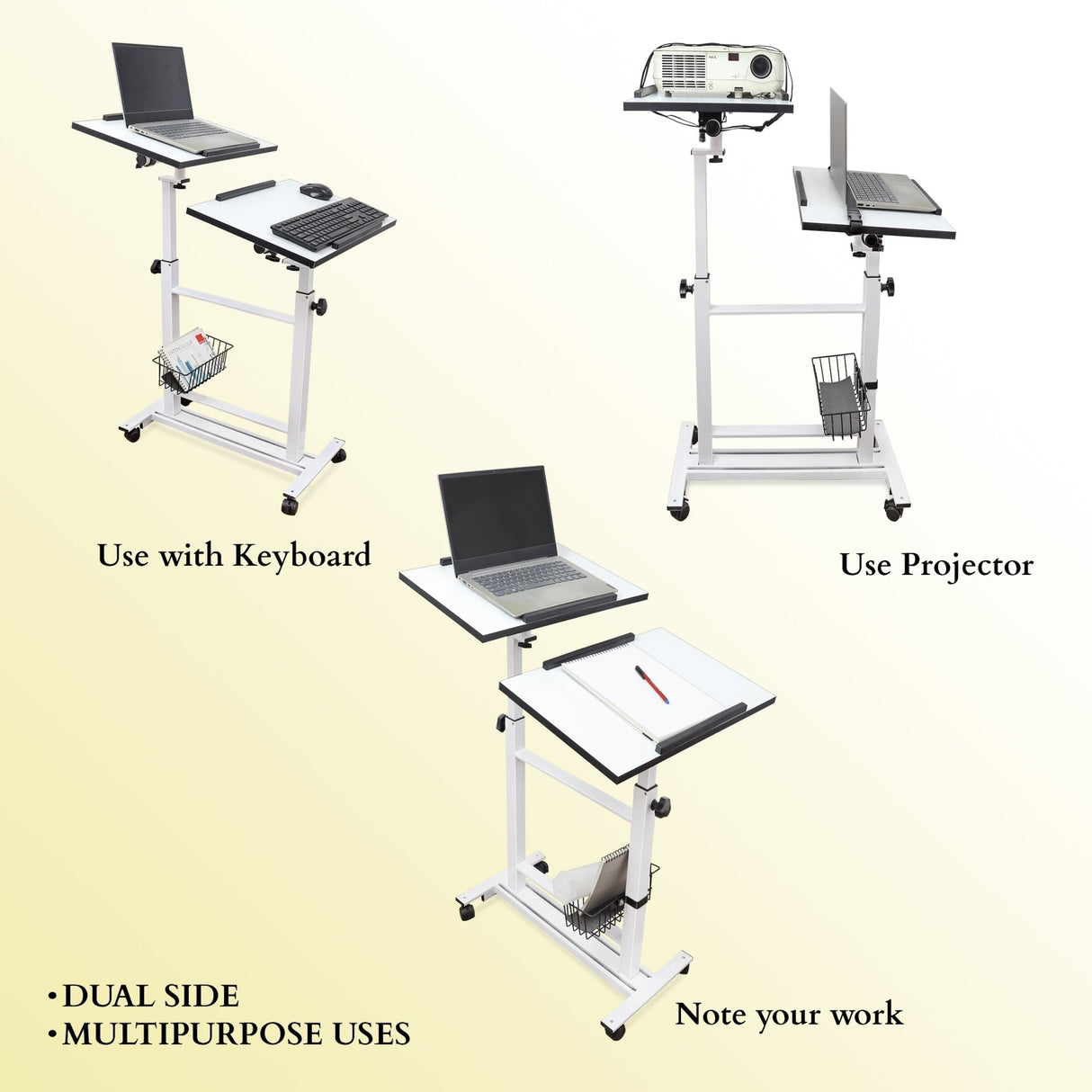 Isomars Sit &Stand 360° 2 Platforms Laptop & Projector User Table Multipurpose Angle Height & 360° Rotation Adjustable Both Side 2 Engineered Wood Board 20" / 50.8 cm x 14" / 35..5 cm (White) - Isomars
