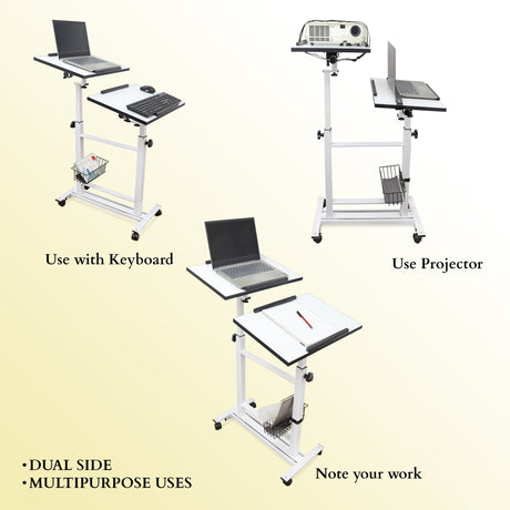 Isomars Sit &Stand 360° 2 Platforms Laptop & Projector User Table Multipurpose Angle Height & 360° Rotation Adjustable Both Side 2 Engineered Wood Board 20" / 50.8 cm x 14" / 35..5 cm (White) - Isomars