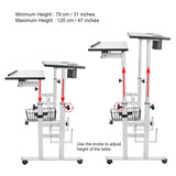 Isomars Sit/Stand Multipurpose Adjustable Table Professional Computer Workstation Extra Long Table top Dedicated Space for CPU Comes with Wheels & Floor Adjusters(36" X 12"/92cm X 30CM Wide White) - Isomars