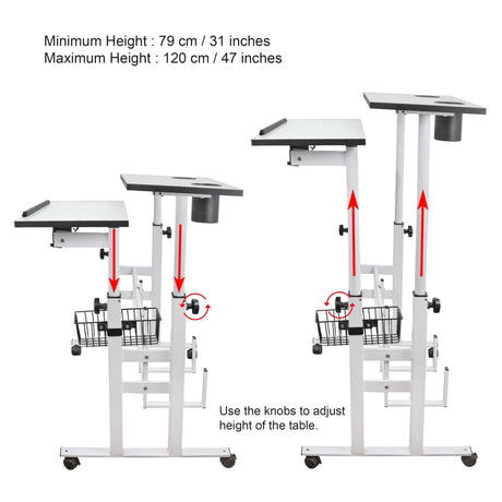 Isomars Sit/Stand Multipurpose Adjustable Table Professional Computer Workstation Extra Long Table top Dedicated Space for CPU Comes with Wheels & Floor Adjusters(36" X 12"/92cm X 30CM Wide White) - Isomars