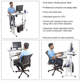 Isomars Sit/Stand Multipurpose Adjustable Table Professional Computer Workstation Extra Long Table top Dedicated Space for CPU Comes with Wheels & Floor Adjusters(36" X 12"/92cm X 30CM Wide White) - Isomars